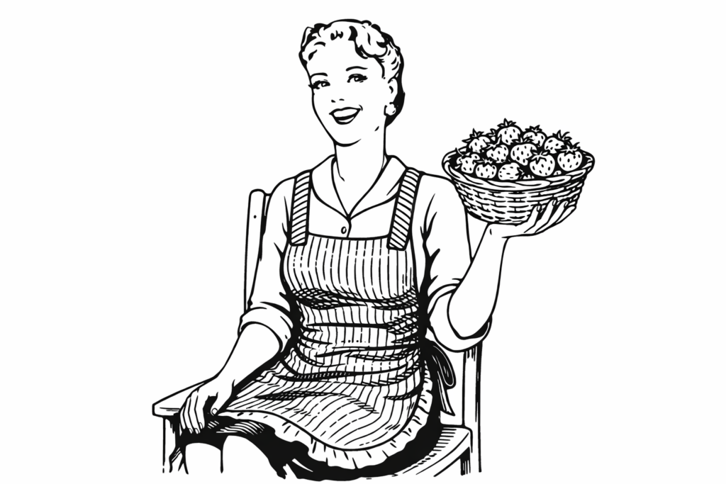 WENDI sitzt mit Erdbeeren